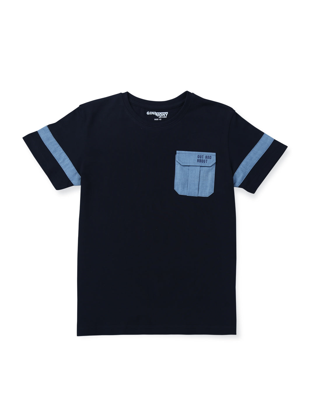 Boys Navy Blue Cotton Solid T-Shirt