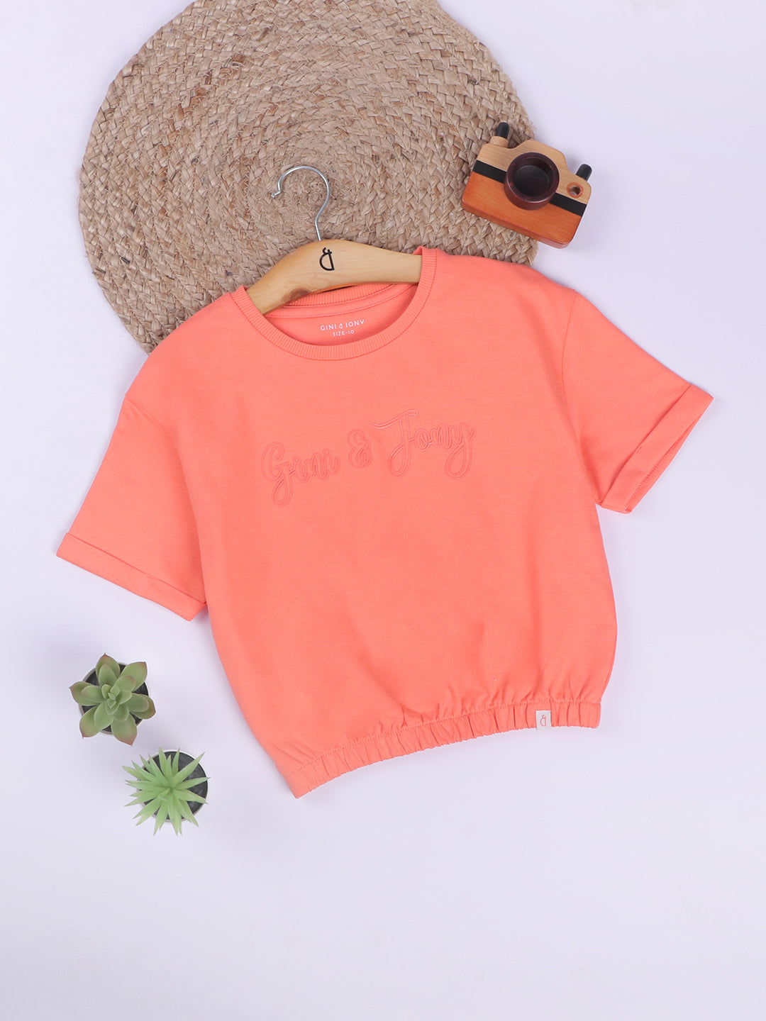 Girls Coral Cotton Solid Knits Top
