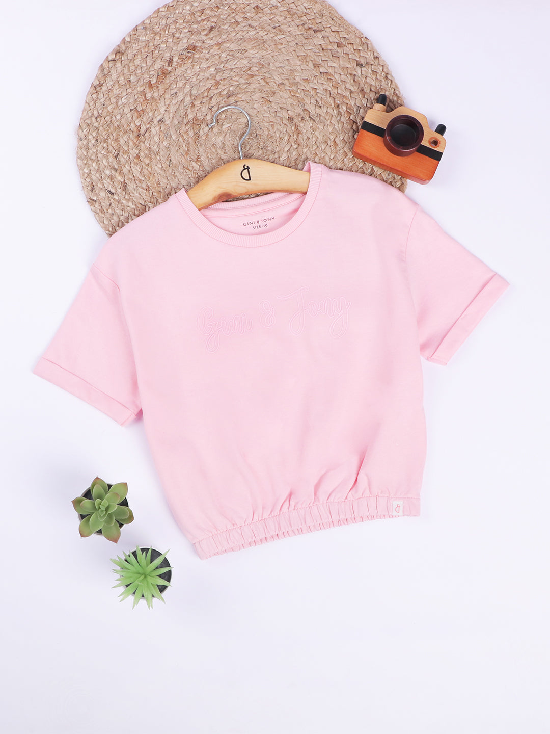 Girls Pink Cotton Solid Knits Top