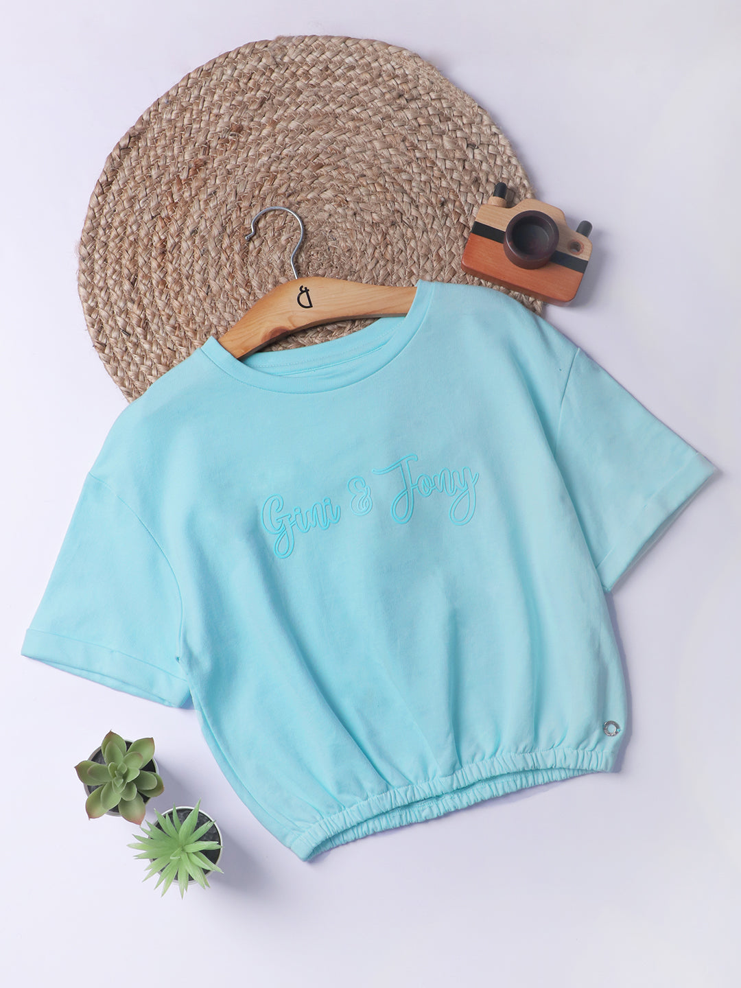 Girls Blue Cotton Solid Knits Top