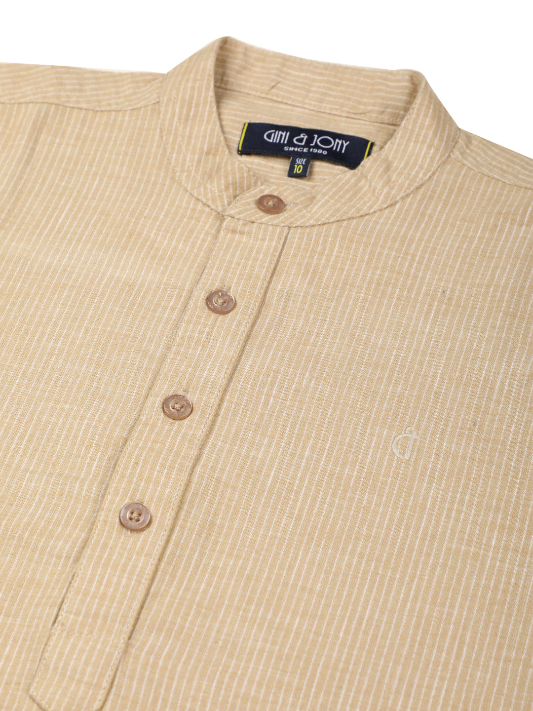 Boys Beige Solid Cotton Shirt