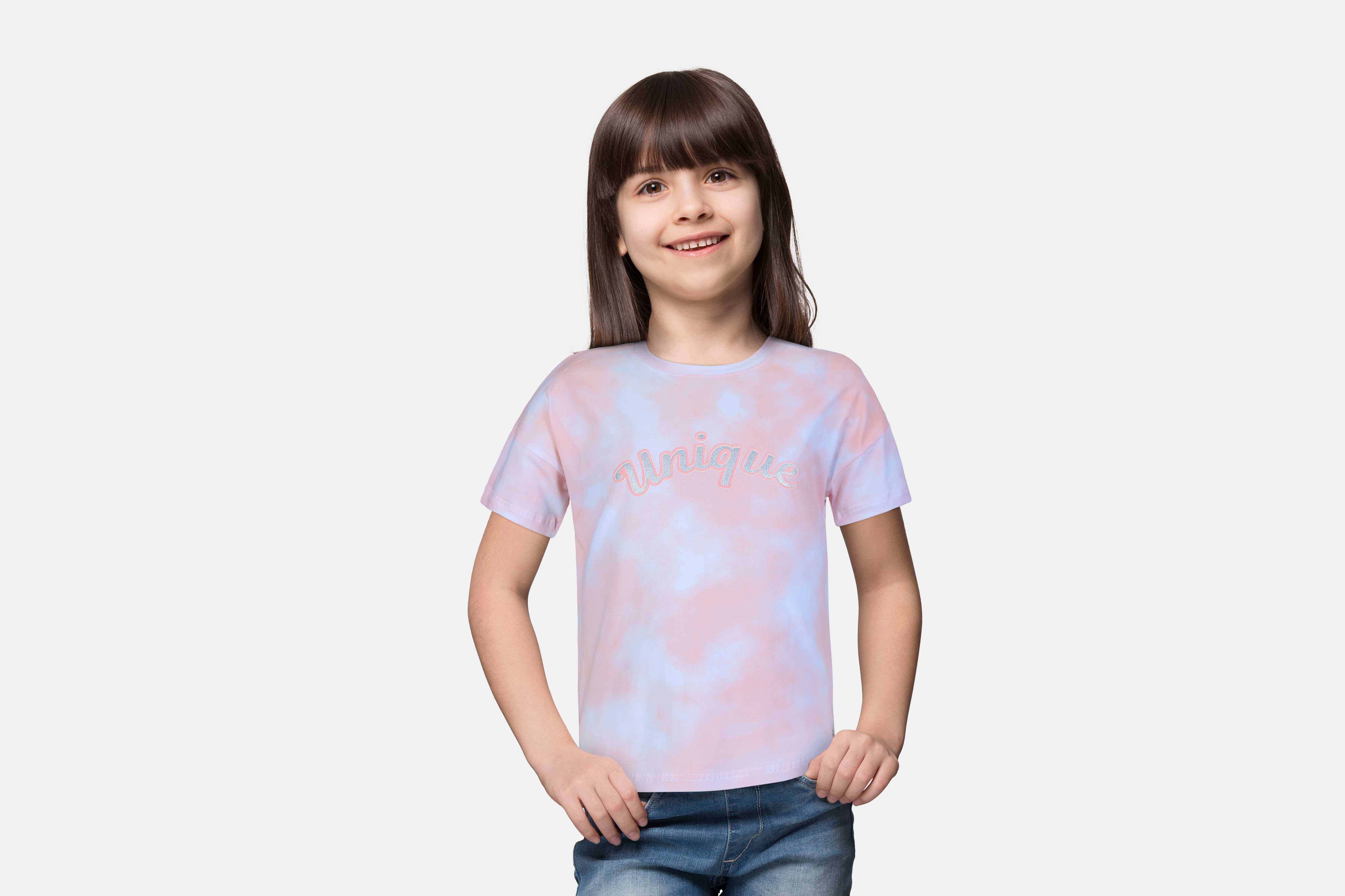 Girls Pink Cotton Tie and Dye Knits Top