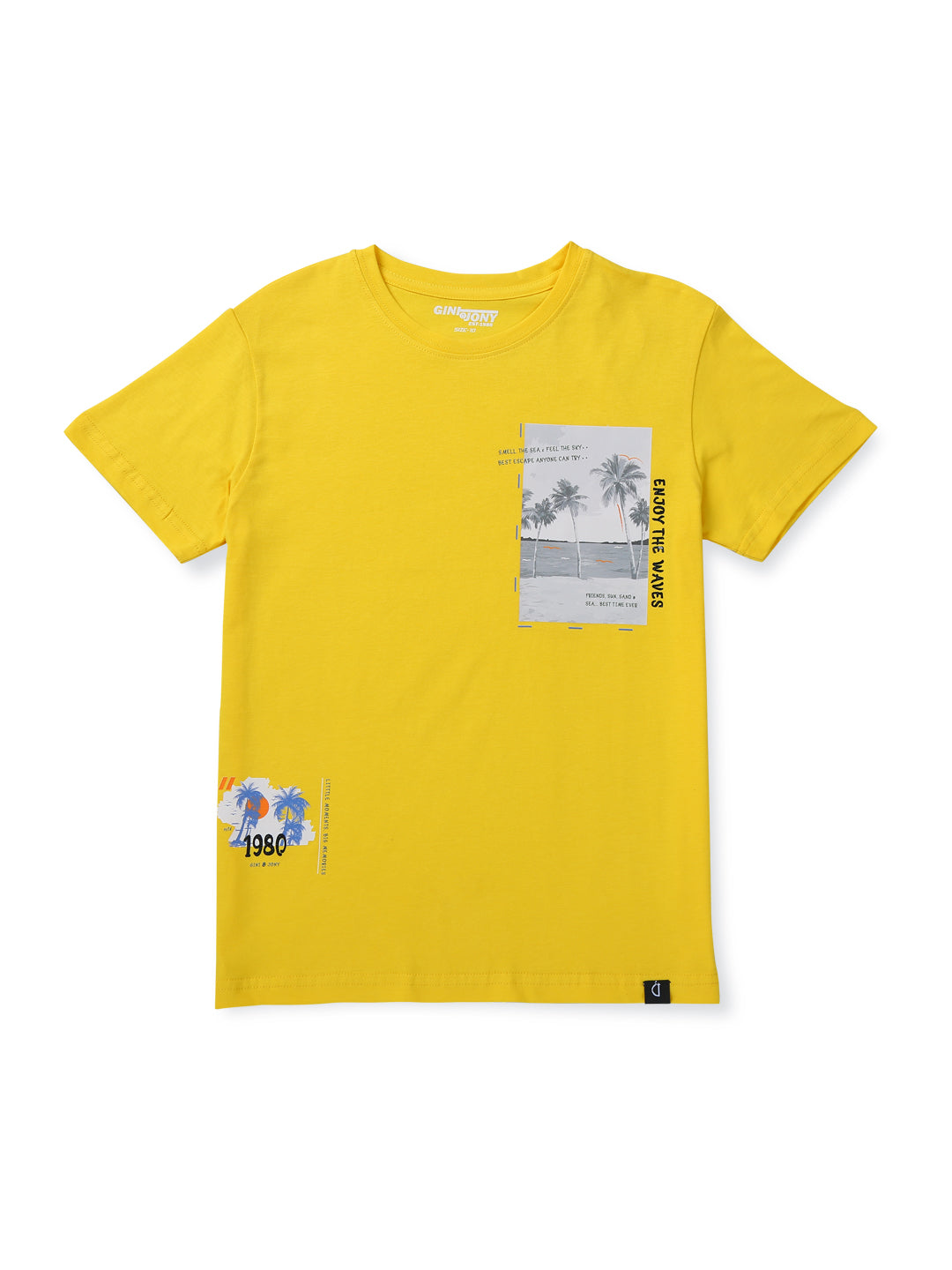Boys Mustard Cotton Solid T-Shirt