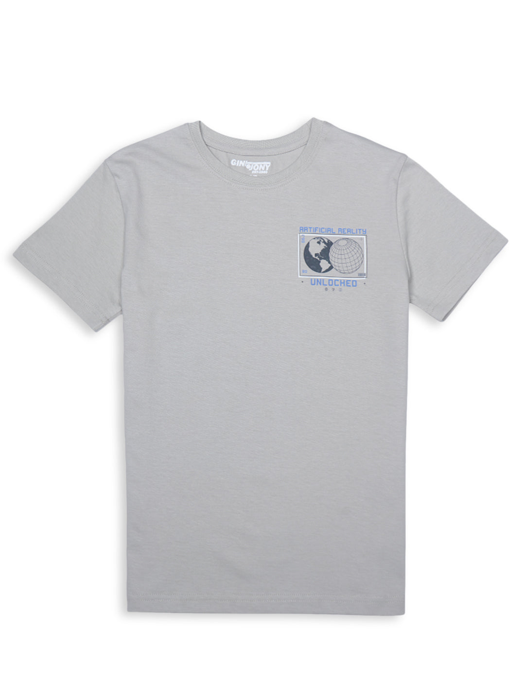 Boys Grey Cotton Solid T-Shirt