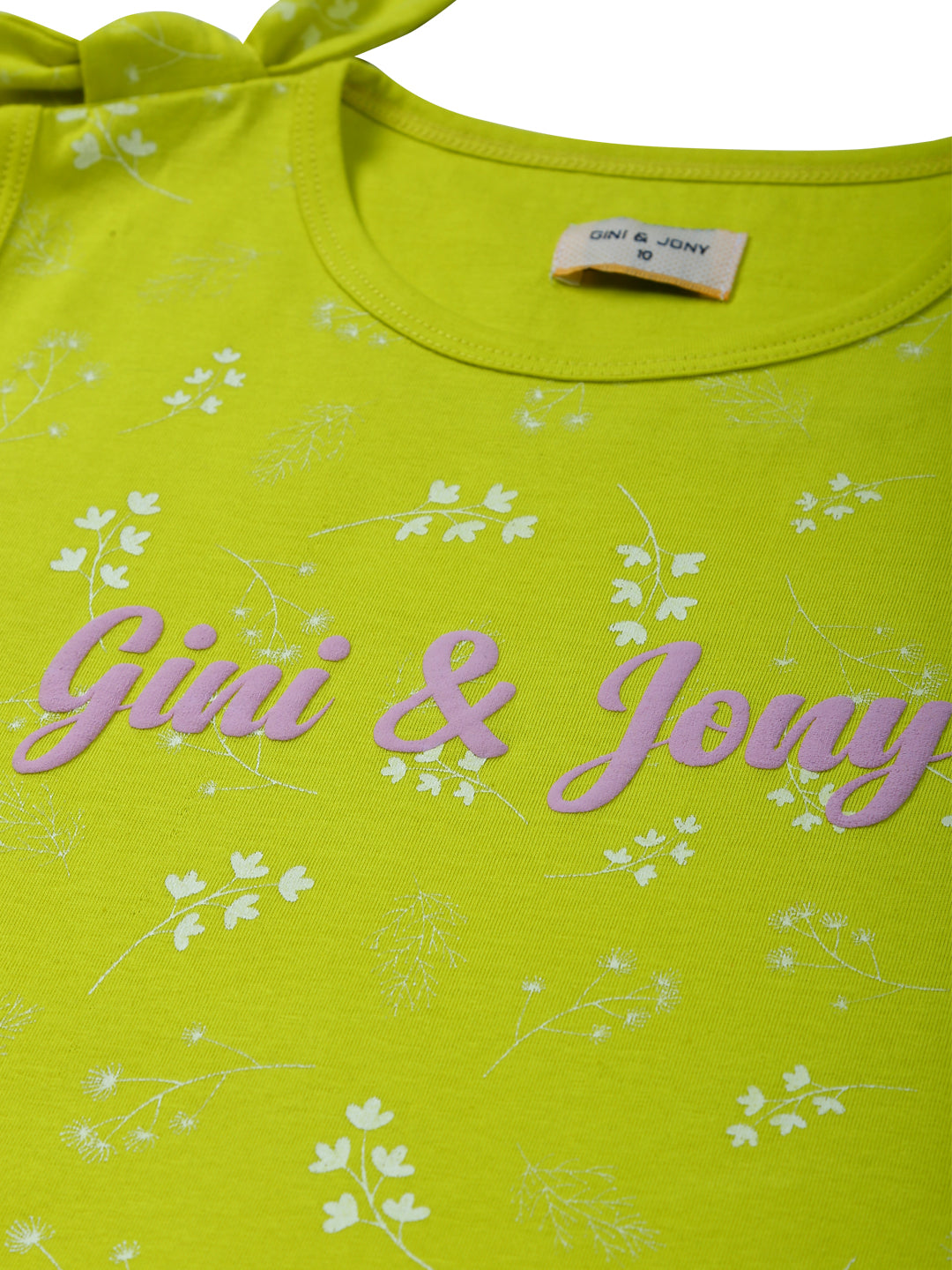 Girls Green Cotton Printed Knits Top