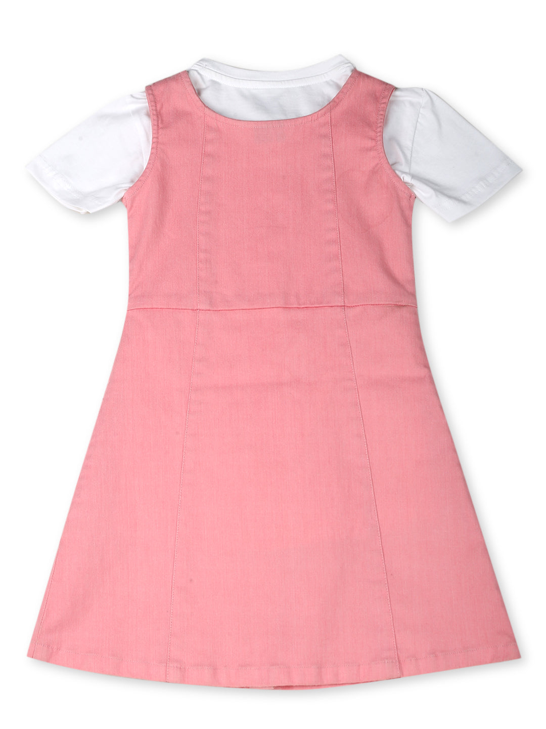 Girls Pink Cotton Denim Solid Dress