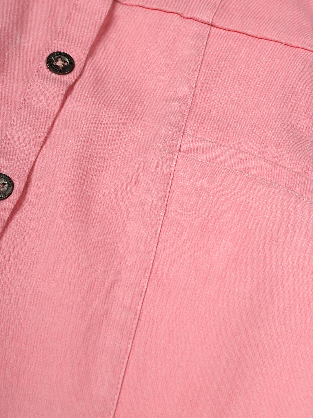 Girls Pink Cotton Denim Solid Dress