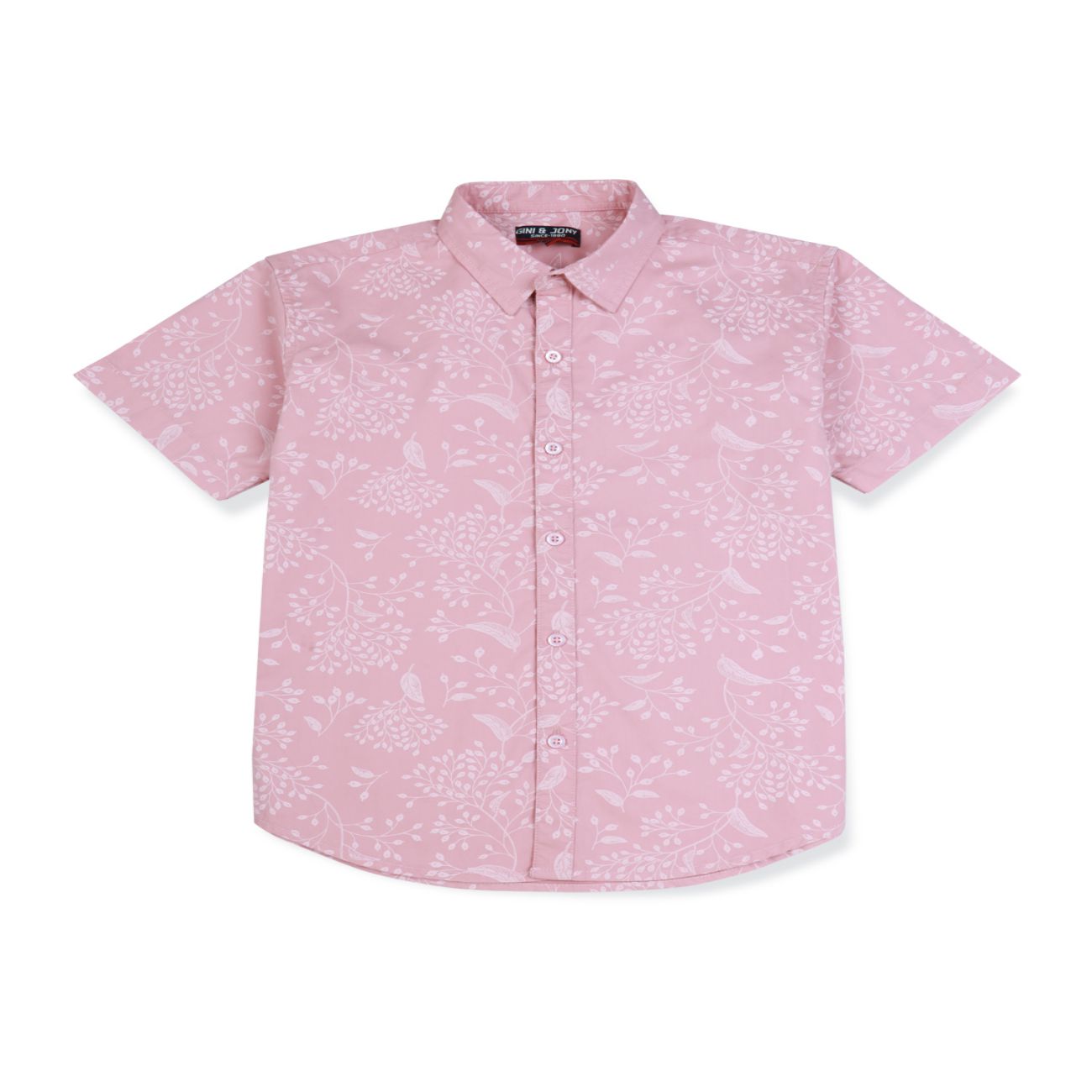 Boys Pink Cotton Printed Half Sleeves Shirt