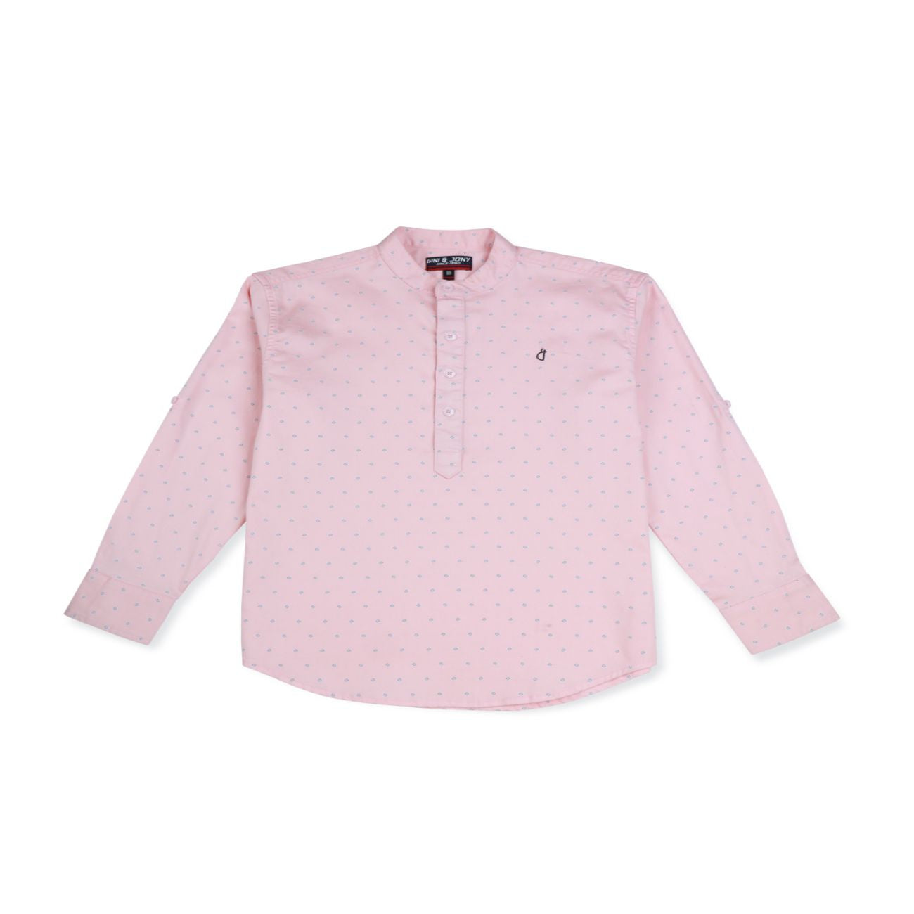 Boys Pink Cotton Printed Full Sleeves Shirt