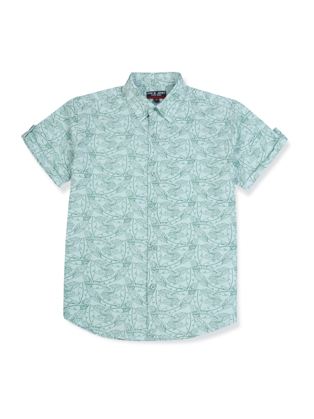 Boys Turquoise Cotton Printed Shirt