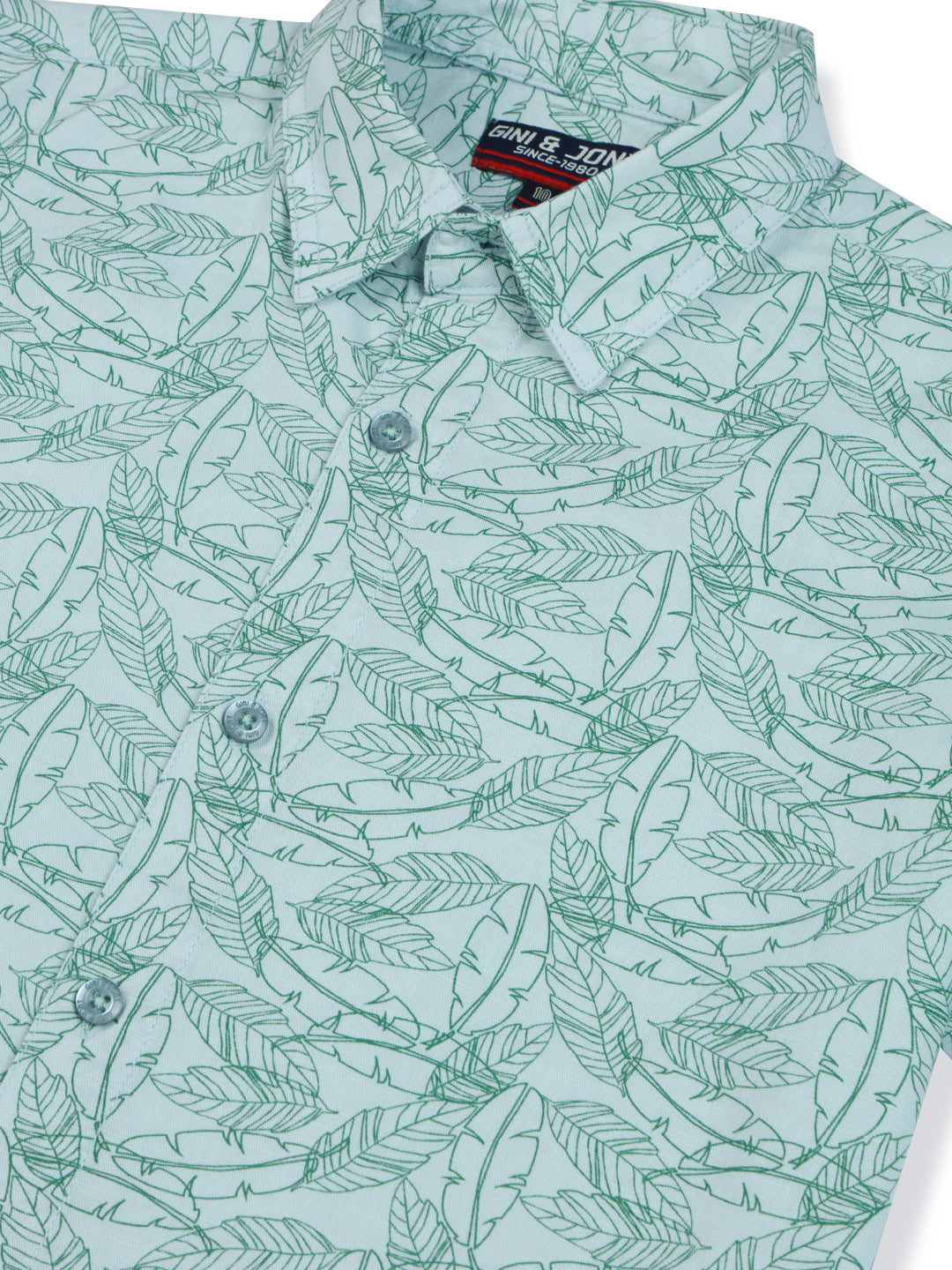 Boys Turquoise Cotton Printed Shirt