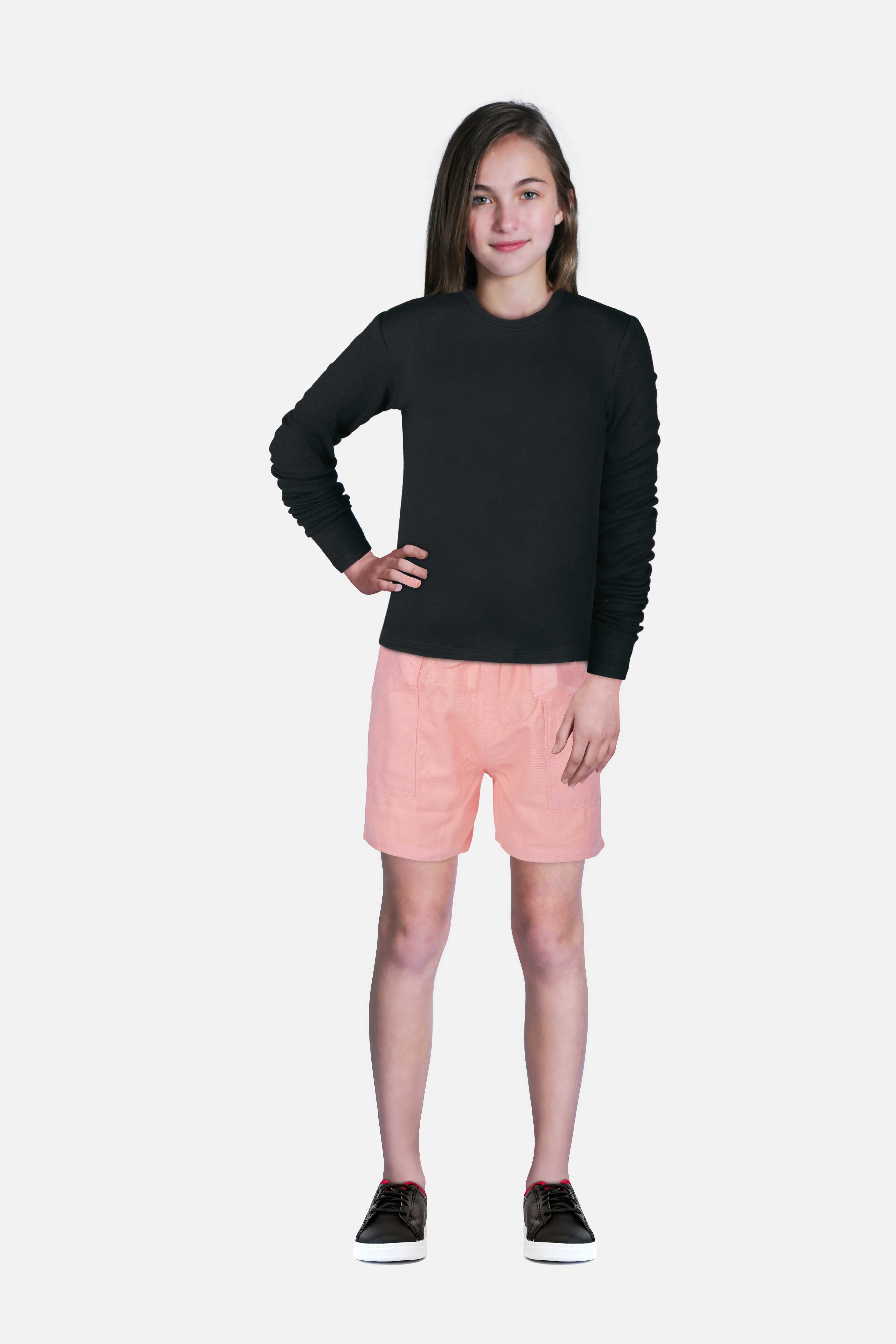 Girls Peach Cotton Solid Shorts