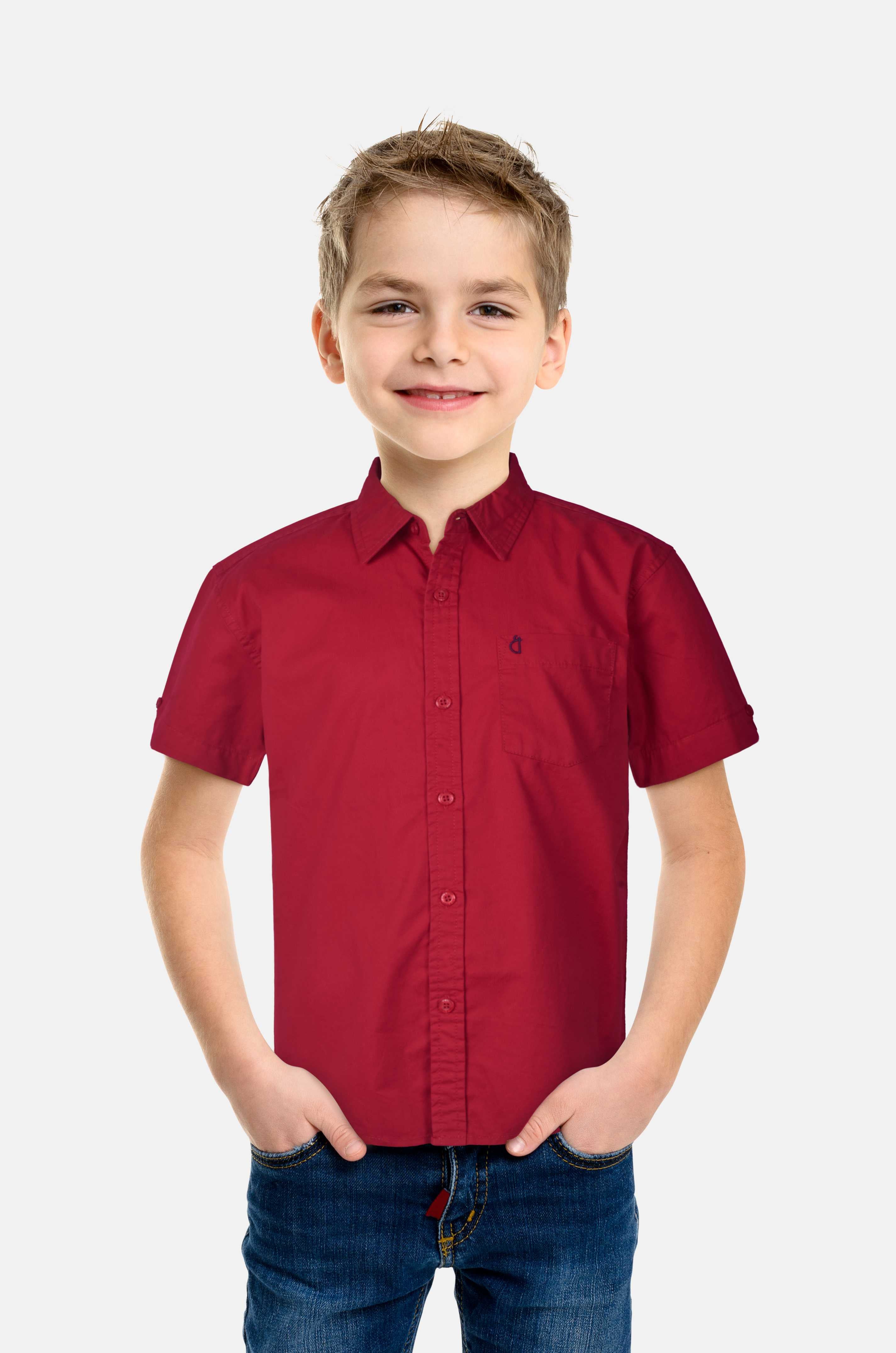 Boys Red Cotton Solid Shirt