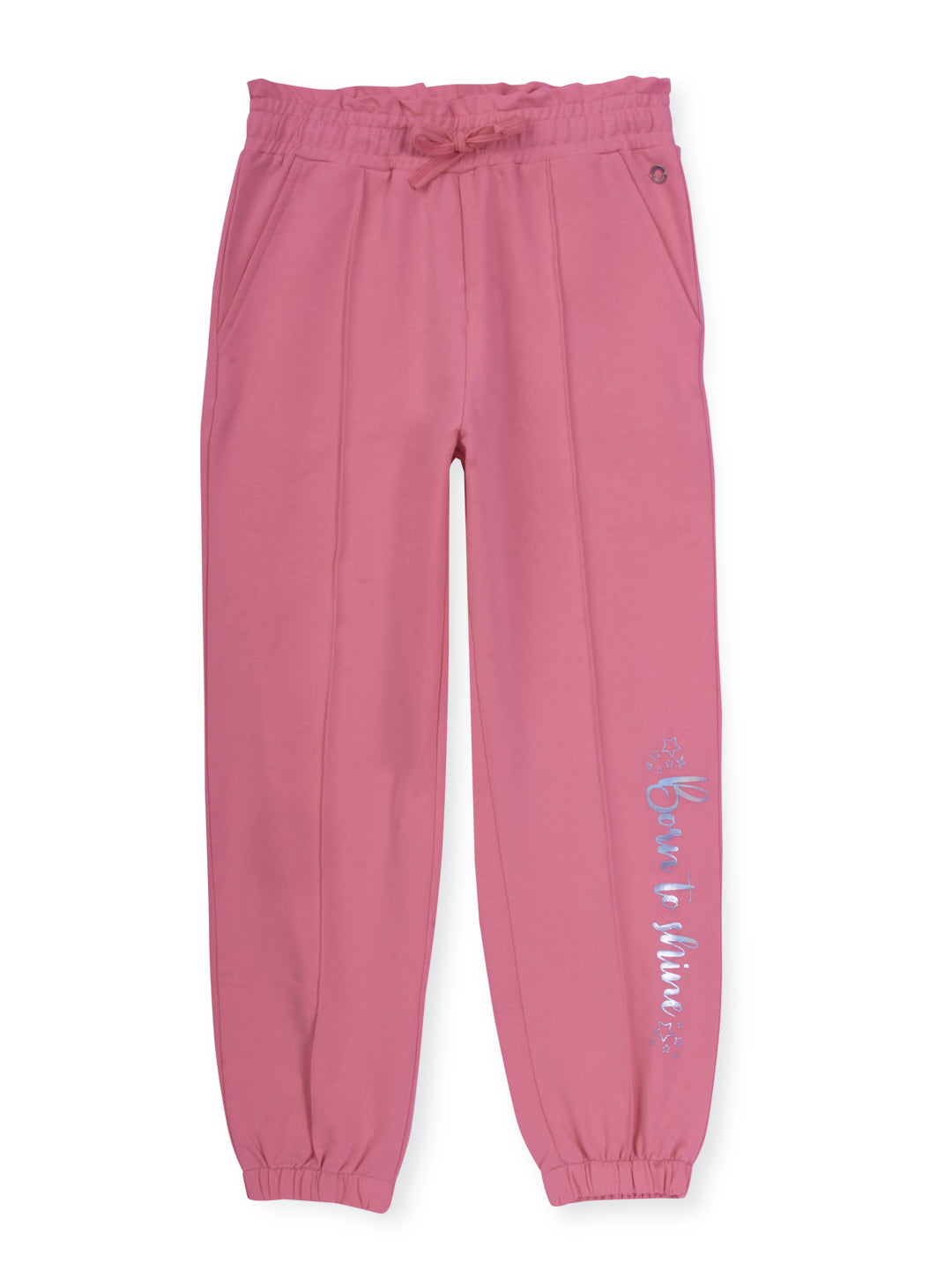 Girls Pink Cotton Solid Track Pant