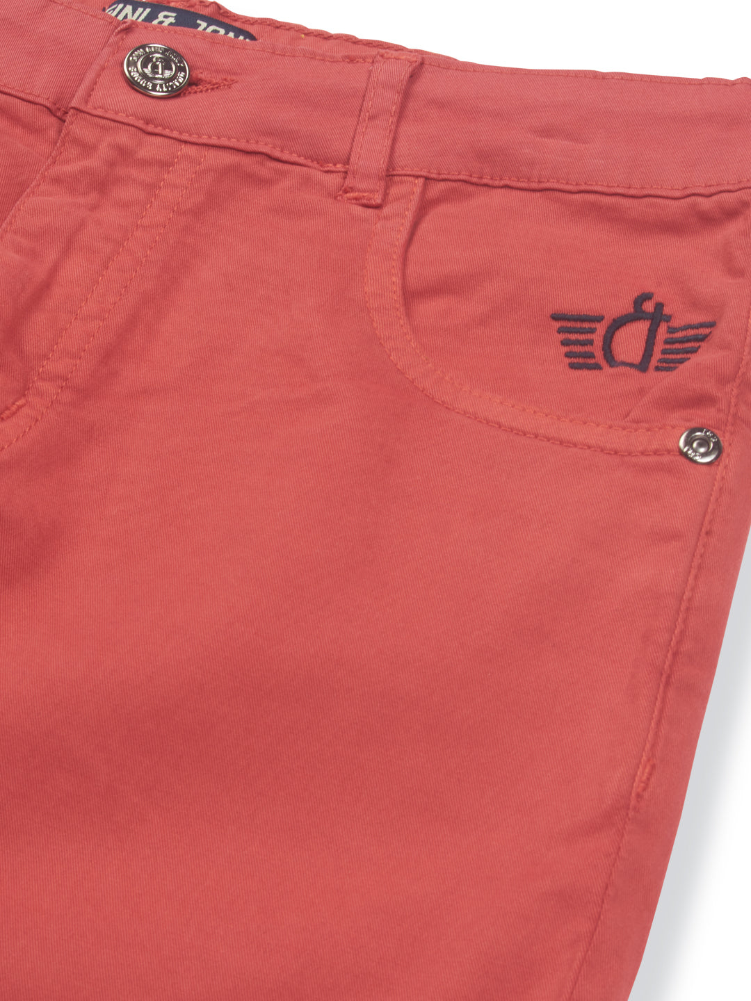 Boys Red Cotton Denim Solid Shorts