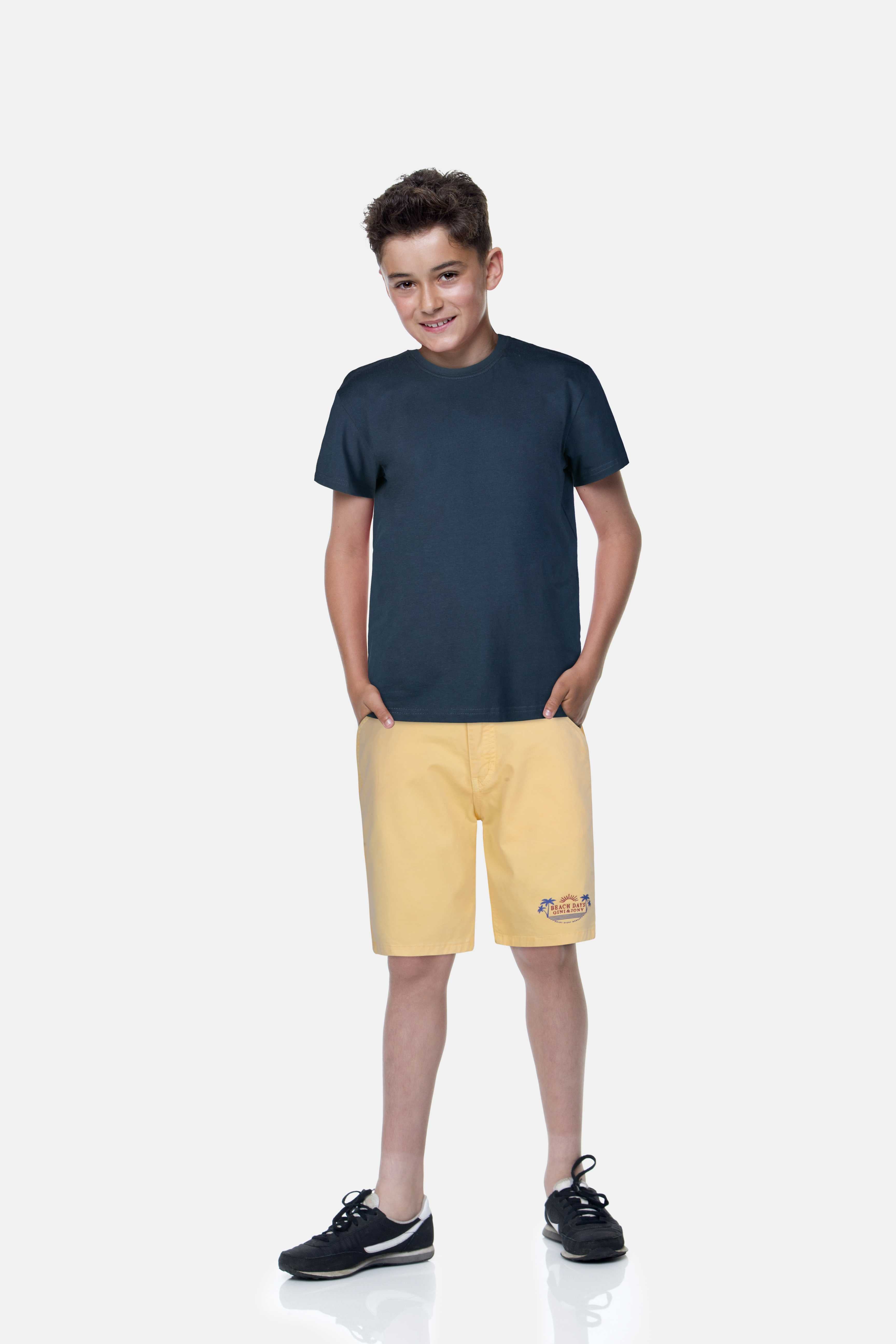 Boys Yellow Cotton denim Solid Bermuda