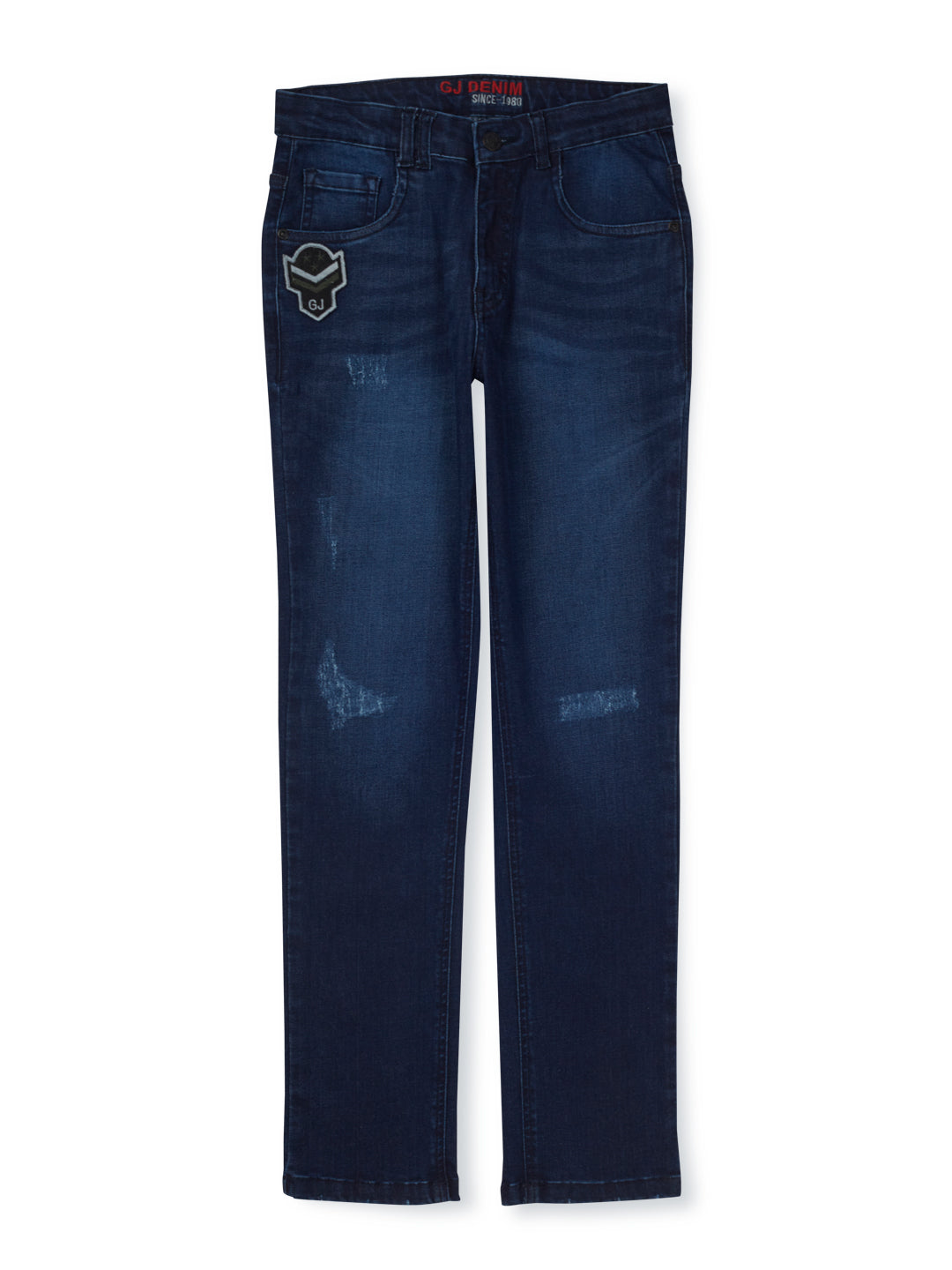 Boys Navy Blue Cotton Denim Solid Jeans