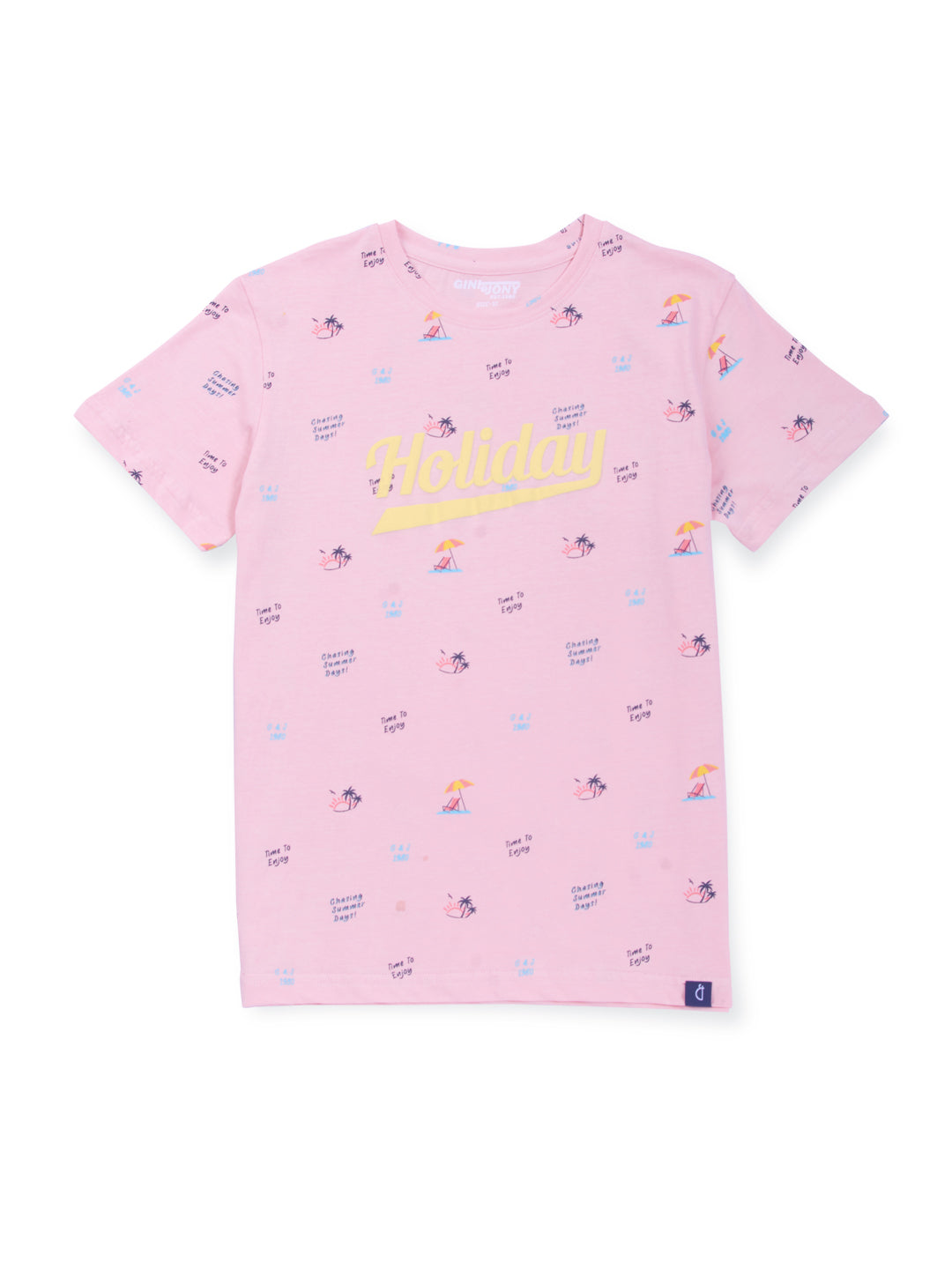 Boys Peach Cotton Printed T-Shirt