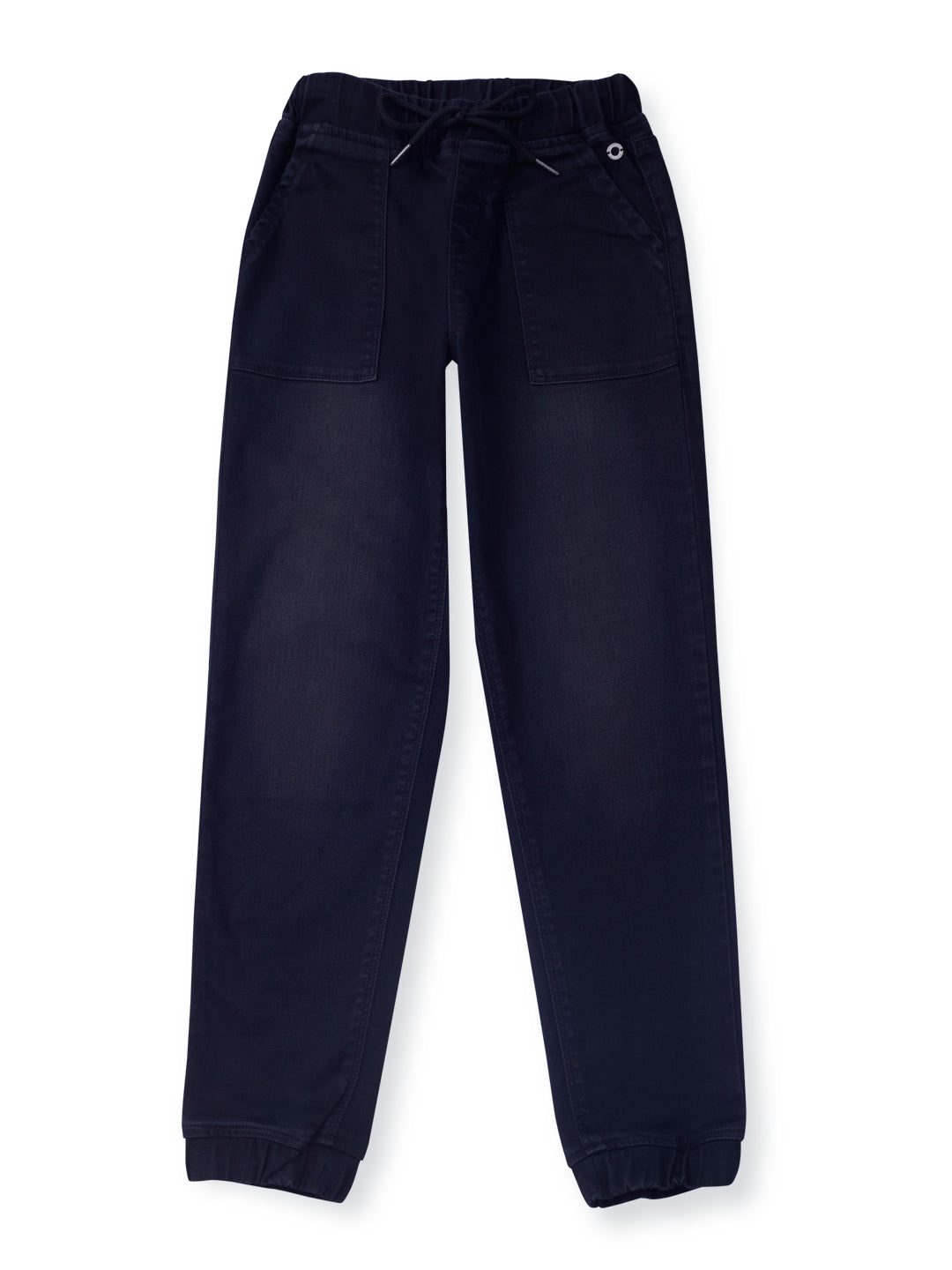 Girls Navy Blue Cotton Denim Solid Jeans