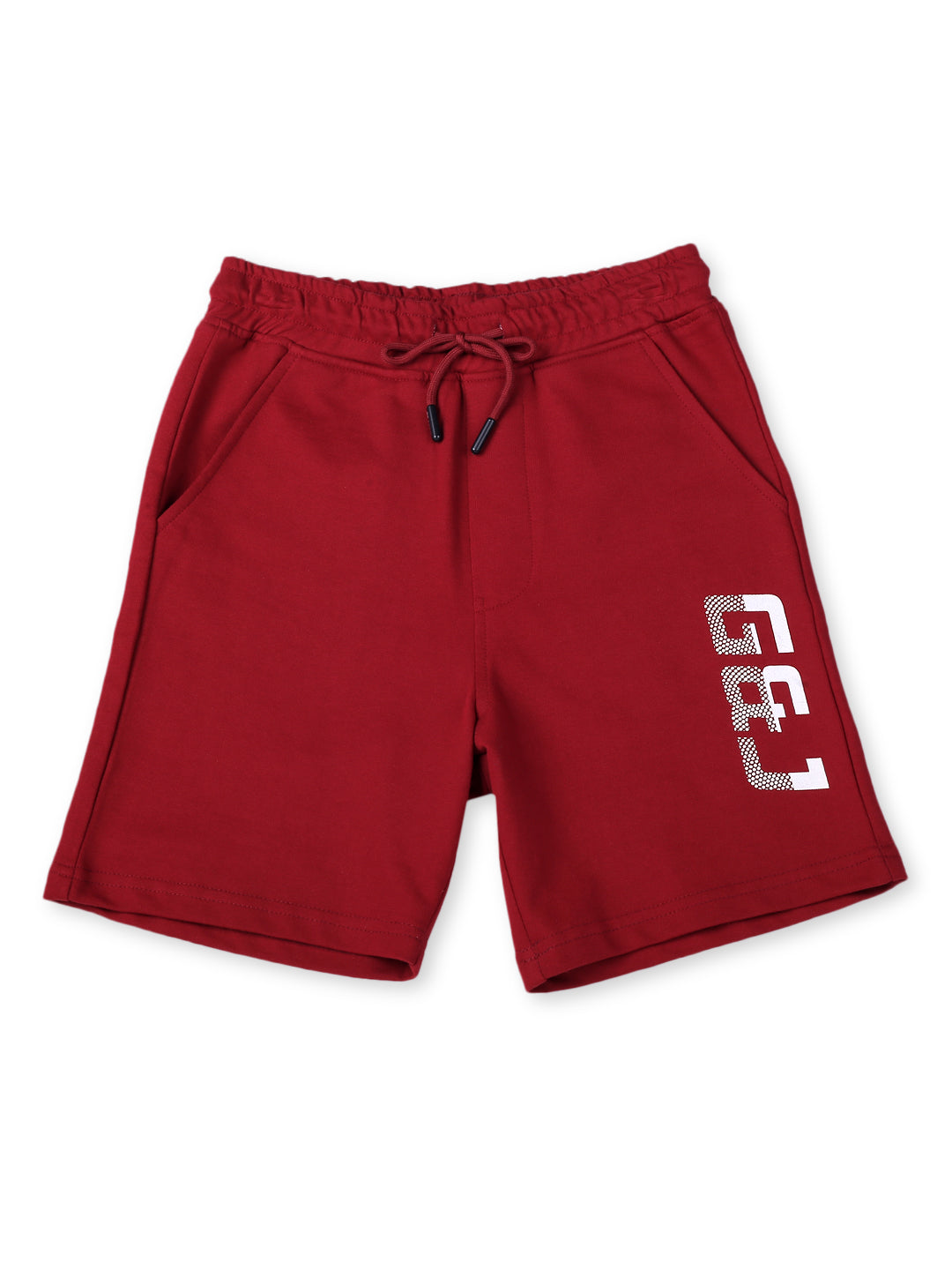 Boys Red Cotton Solid Shorts