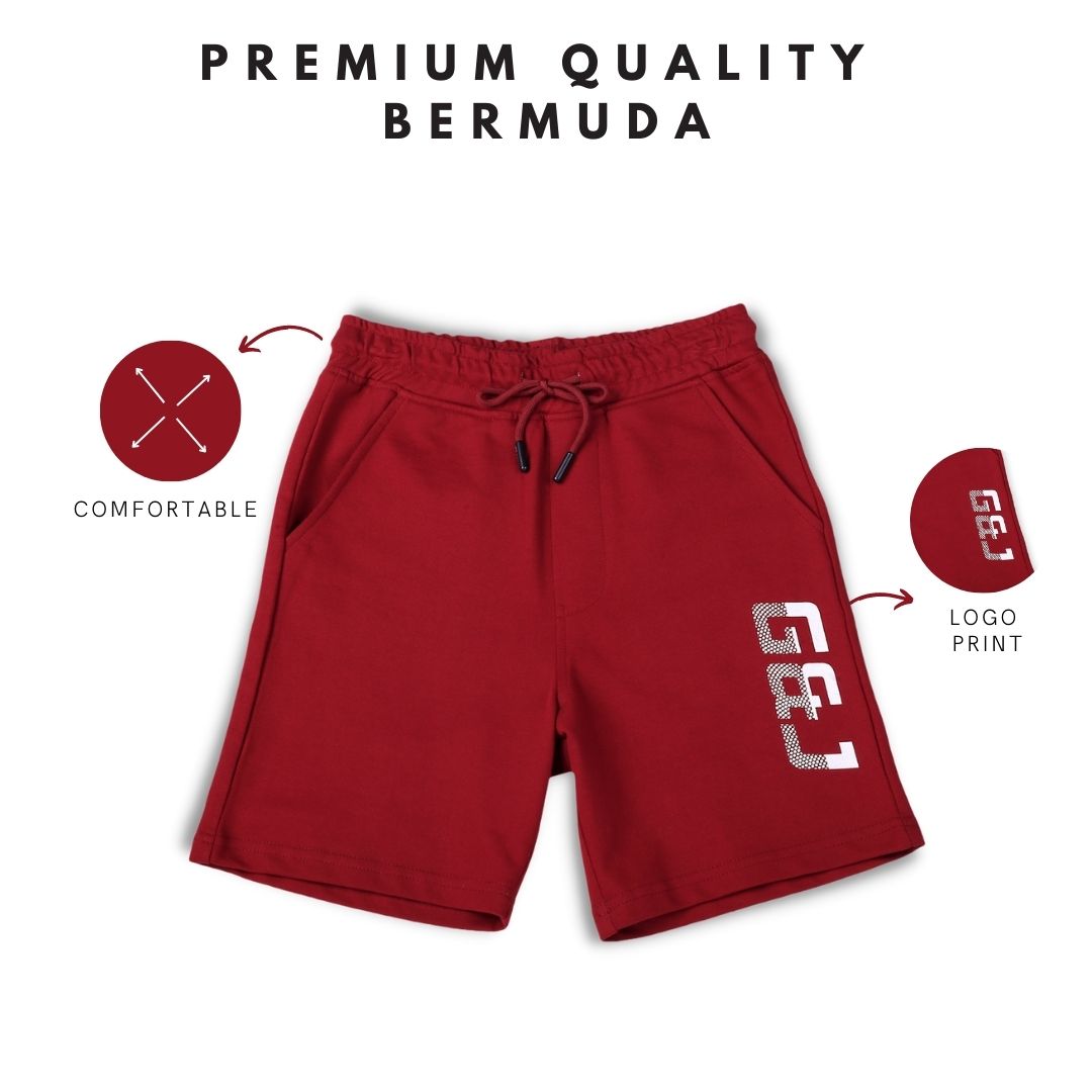 Boys Red Cotton Solid Shorts