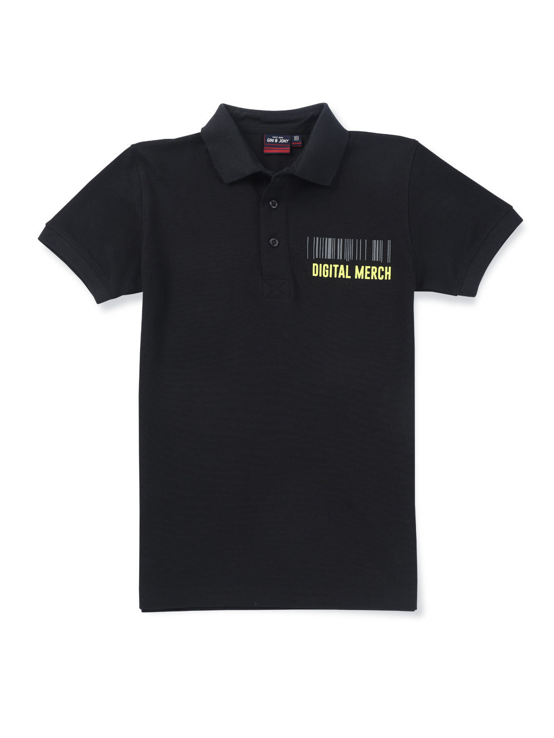 Boys Black Cotton Solid Polo T-Shirt