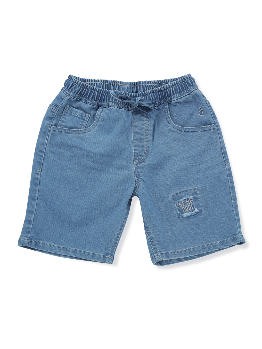Boys Blue Cotton Denim Solid Shorts