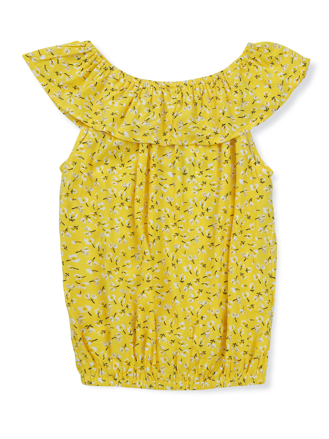 Girls Yellow Cotton Printed Woven Top