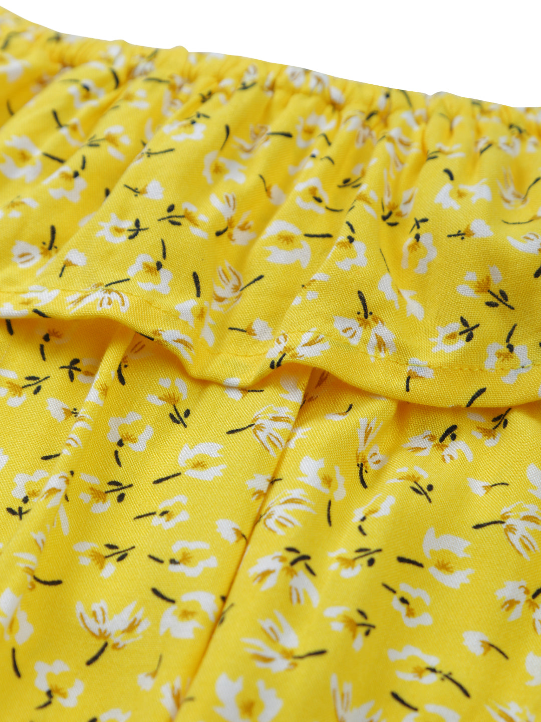 Girls Yellow Cotton Printed Woven Top