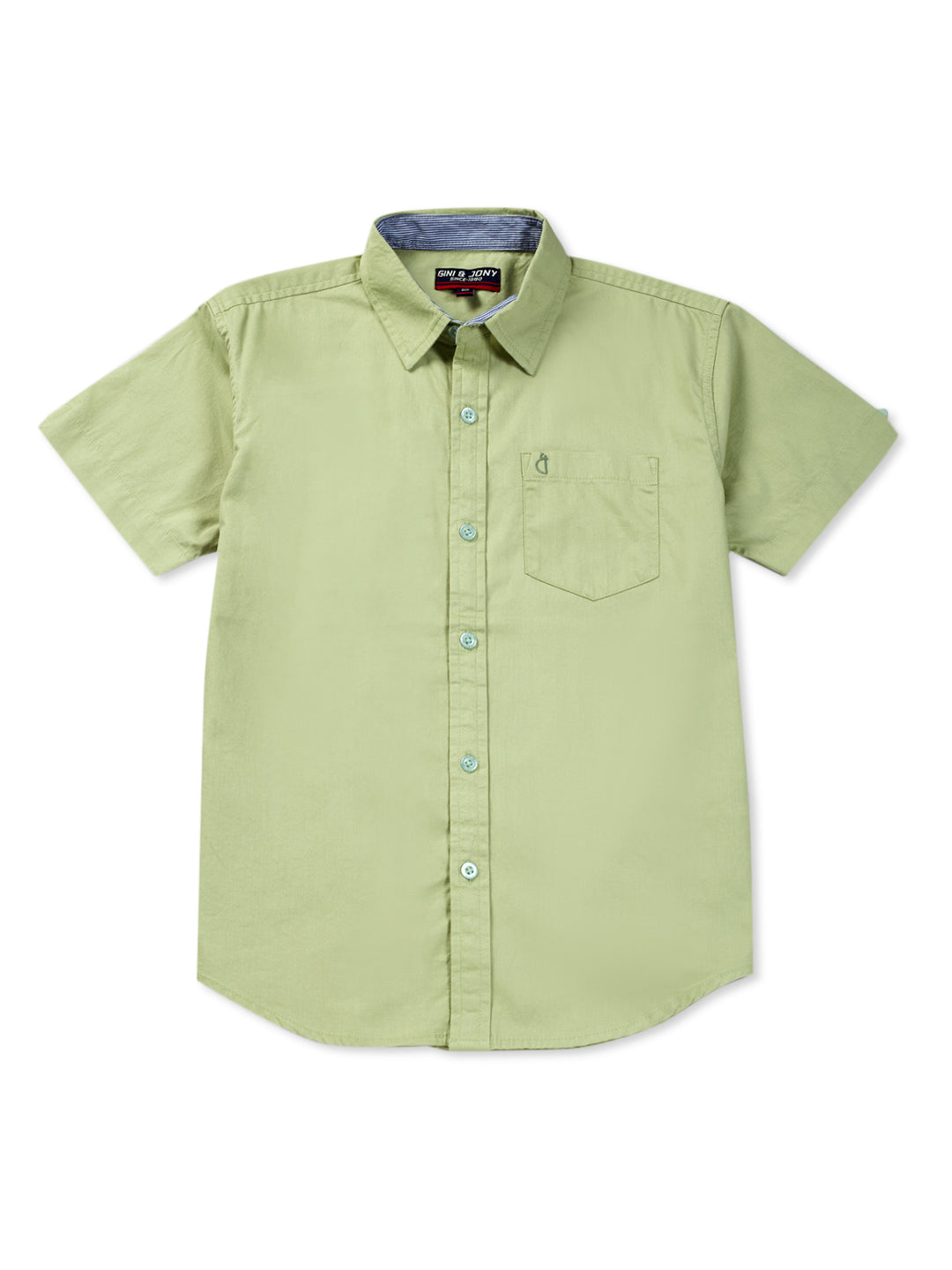 Boys Green Cotton Solid Shirt