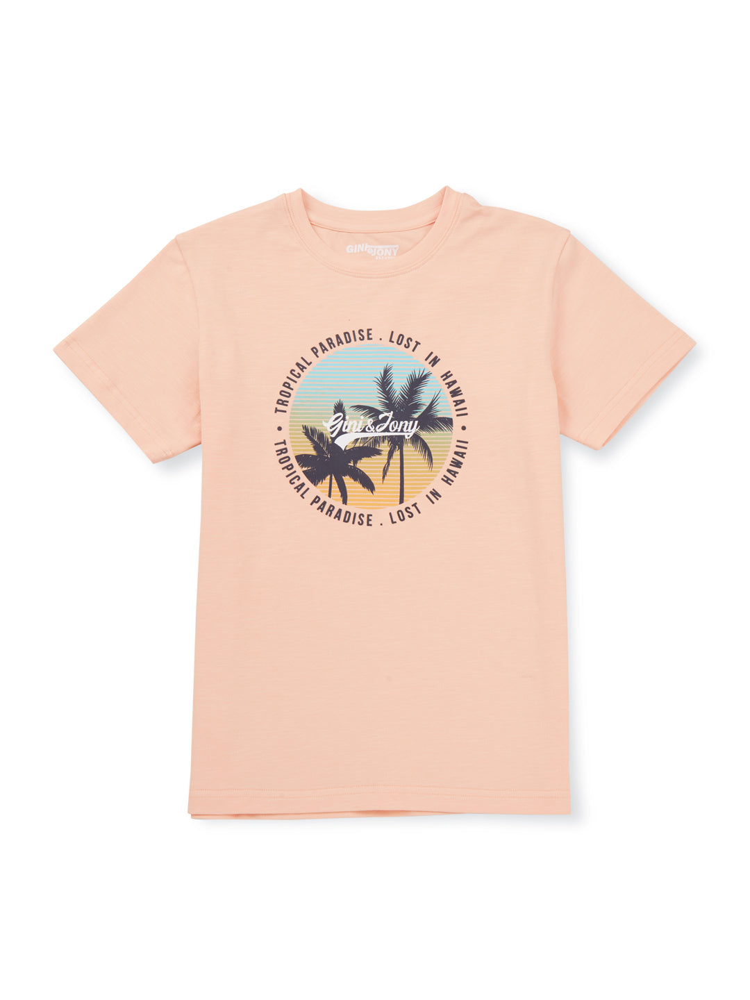 Boys Peach Cotton Solid T-Shirt