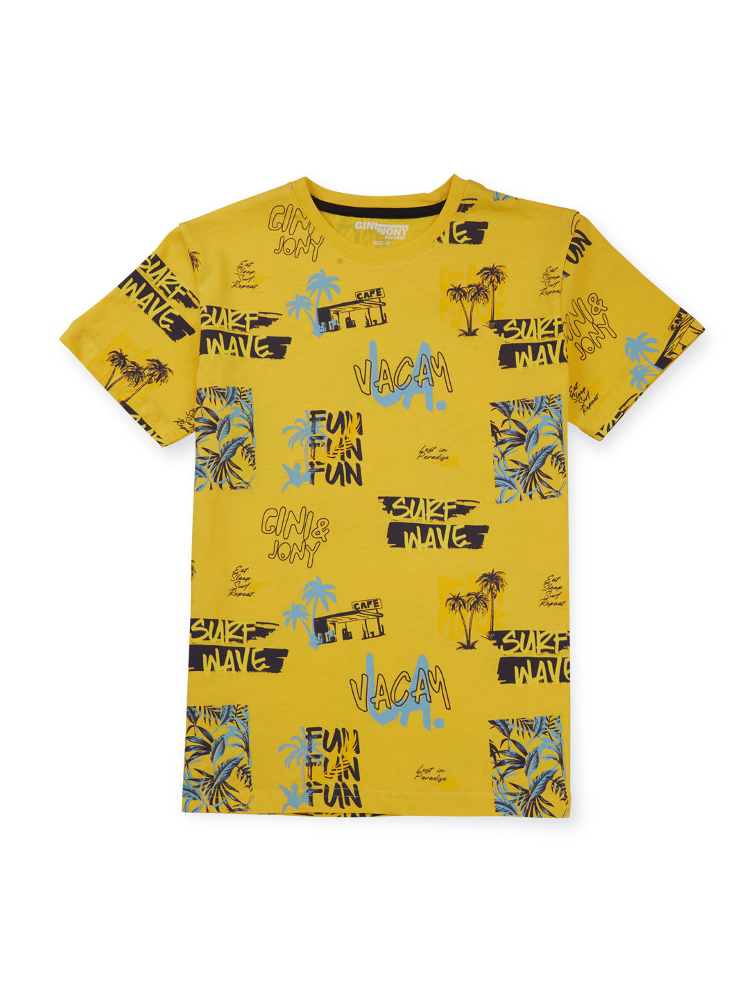 Boys Mustard Cotton Printed T-Shirt
