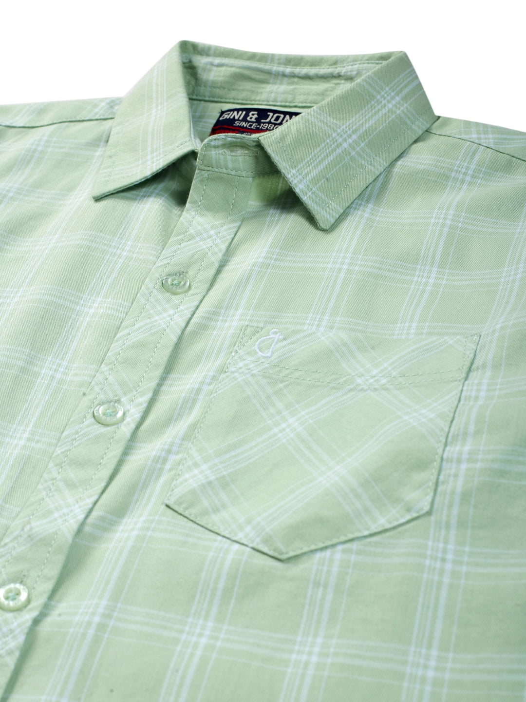Boys Green Cotton Checks Shirt
