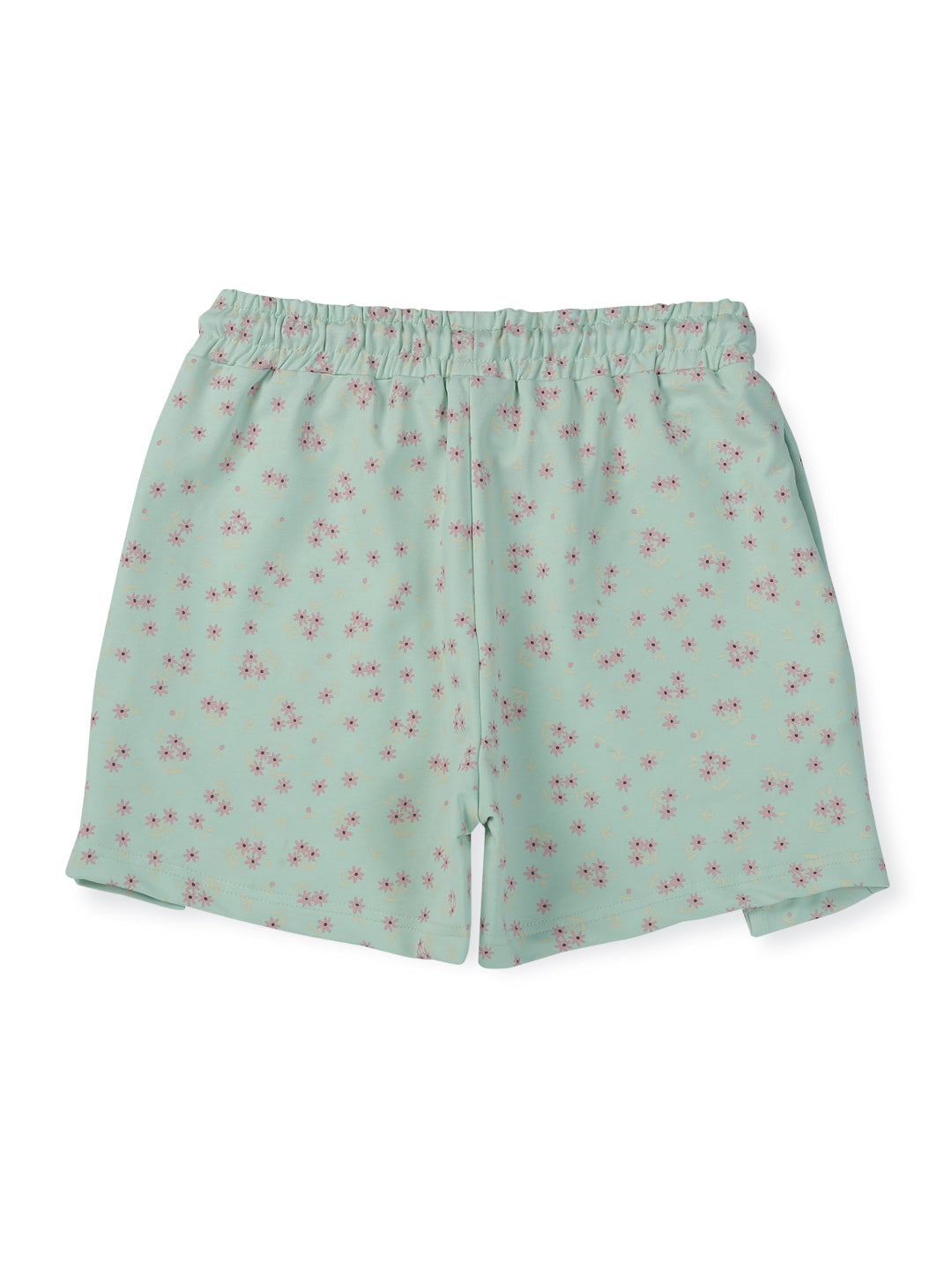 Girls Light Green Cotton Printed Shorts