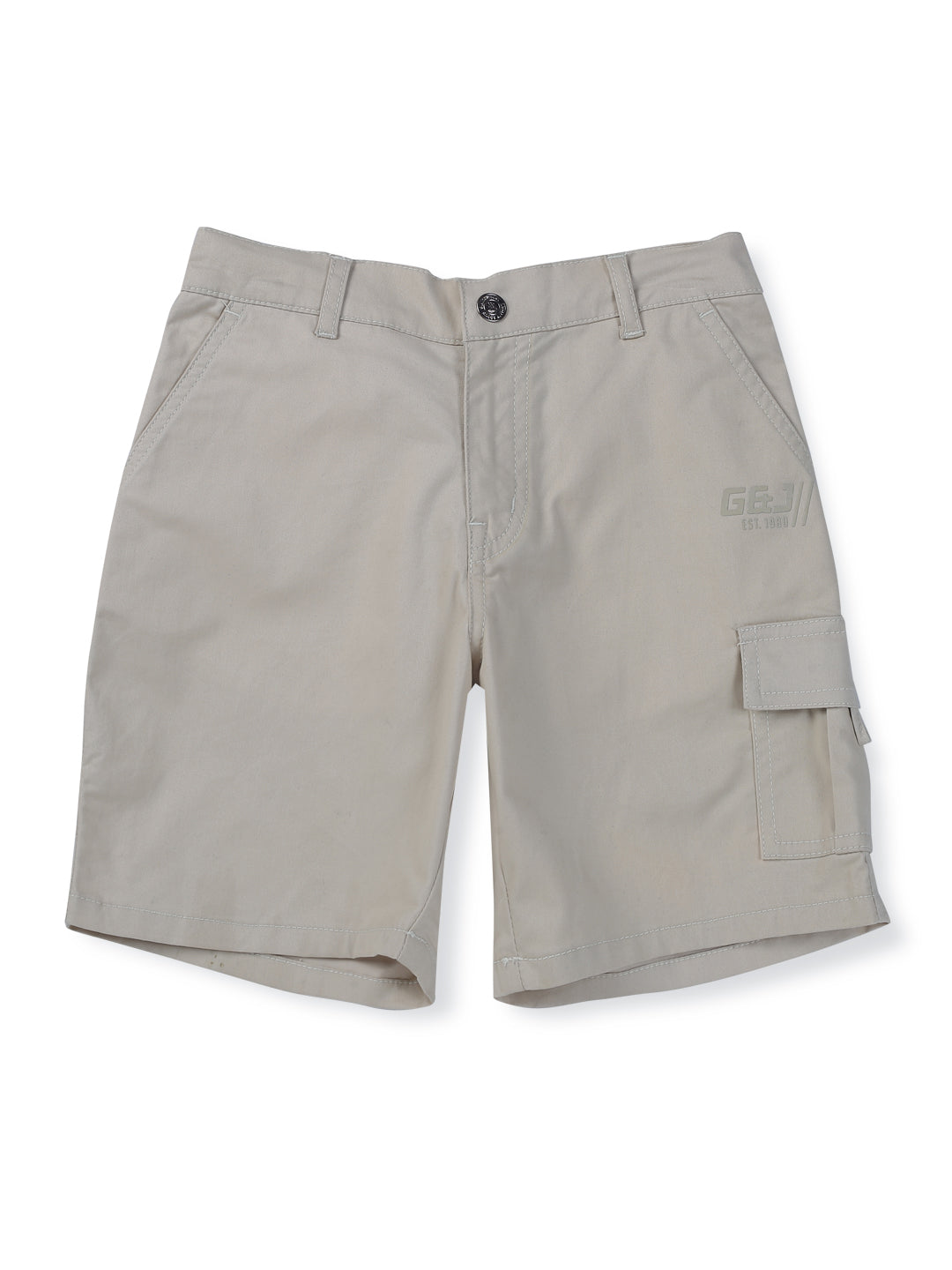 Boys Beige Cotton Solid Shorts