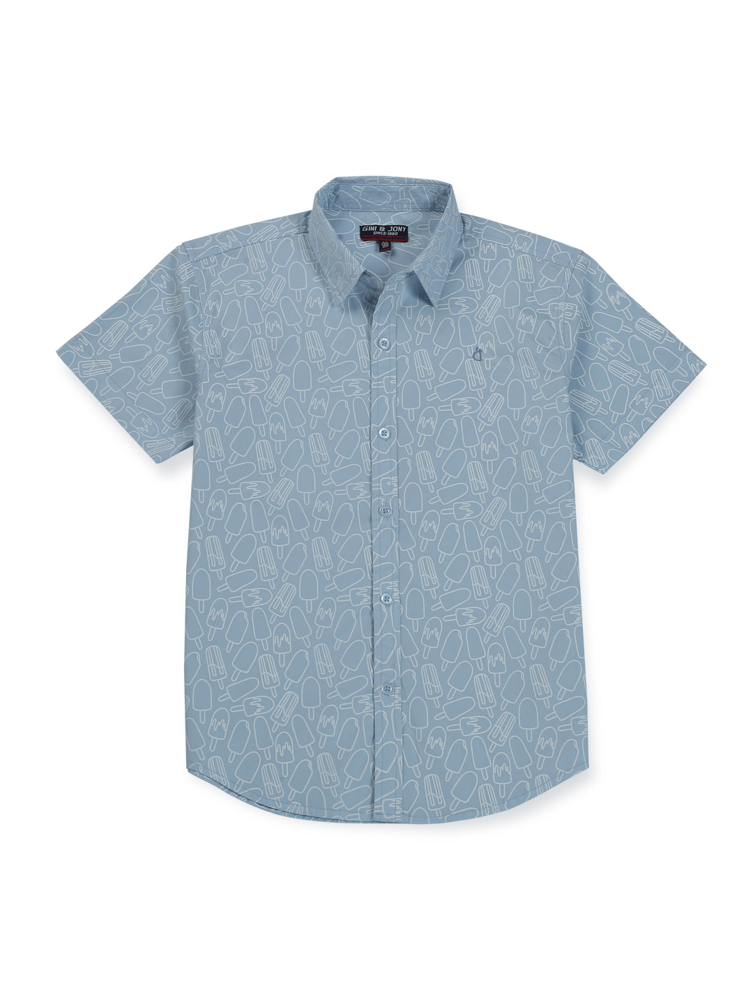 Boys Blue Cotton Printed Shirt