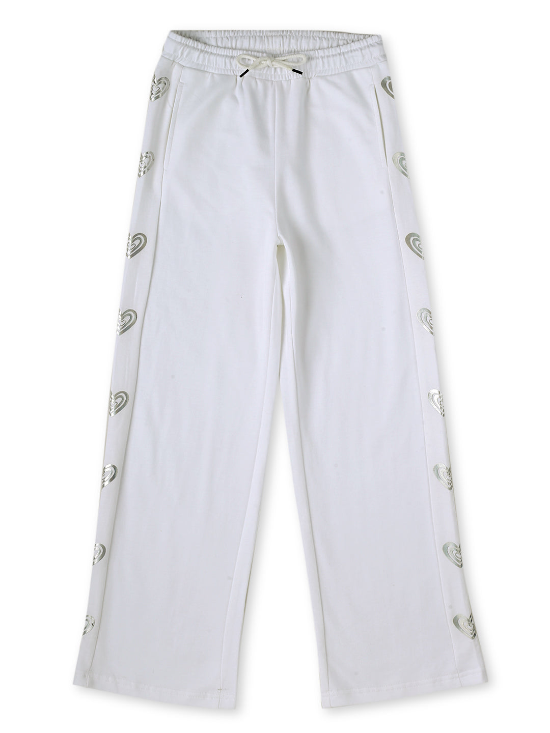 Girls White Cotton Solid Track Pant