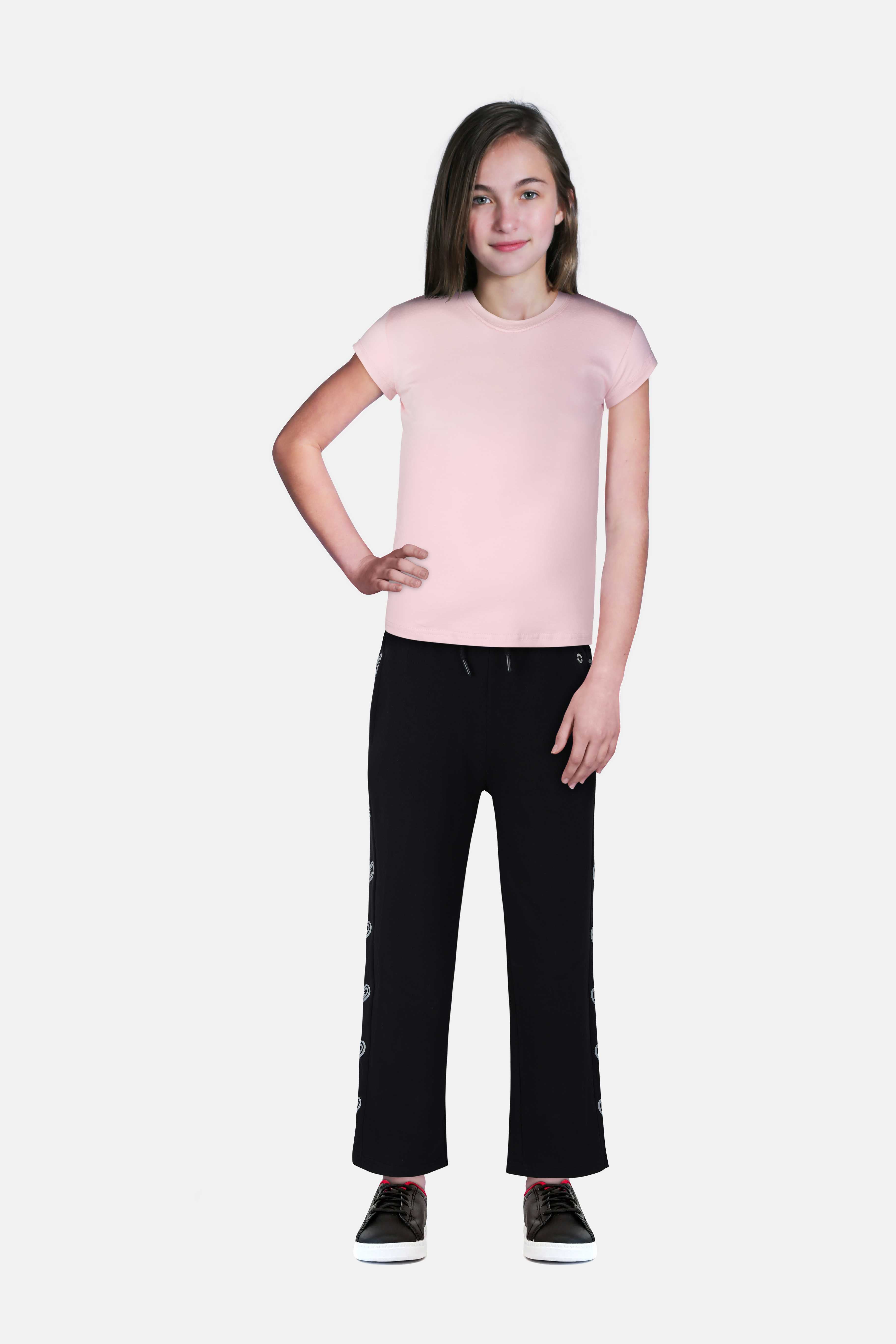 Girls Black Cotton Solid Track Pant