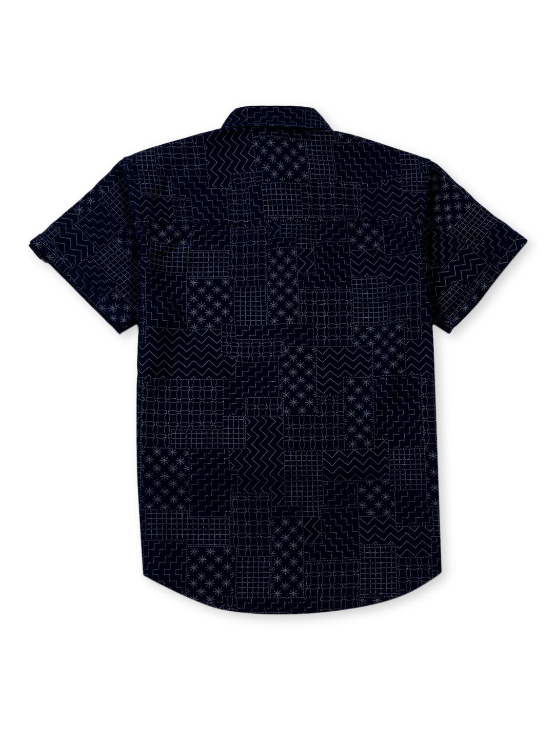 Boys Navy Blue Cotton Denim Printed Shirt