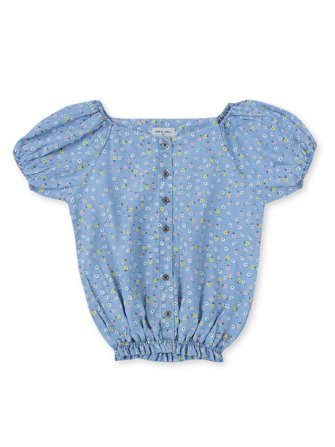 Girls Blue Cotton Printed Woven Top