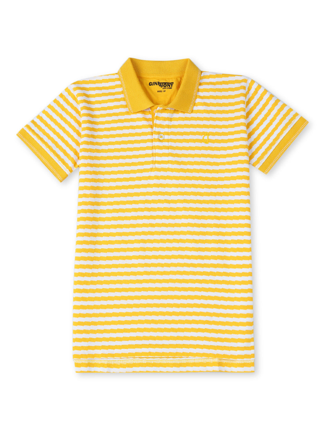 Boys Yellow Cotton Printed Polo T-Shirt