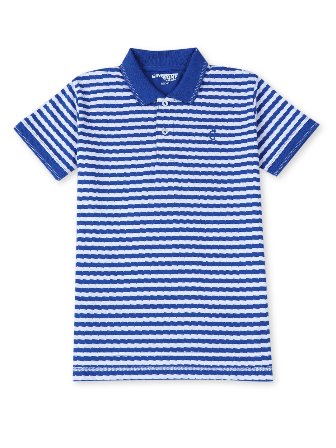 Boys Blue Cotton Printed Polo T-Shirt
