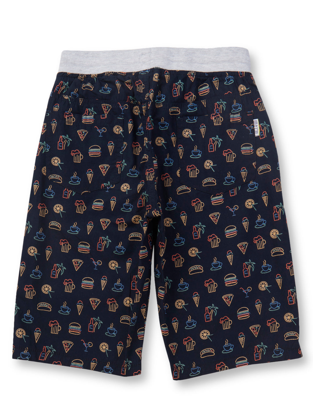 Boys Navy Blue Printed Cotton Bermuda