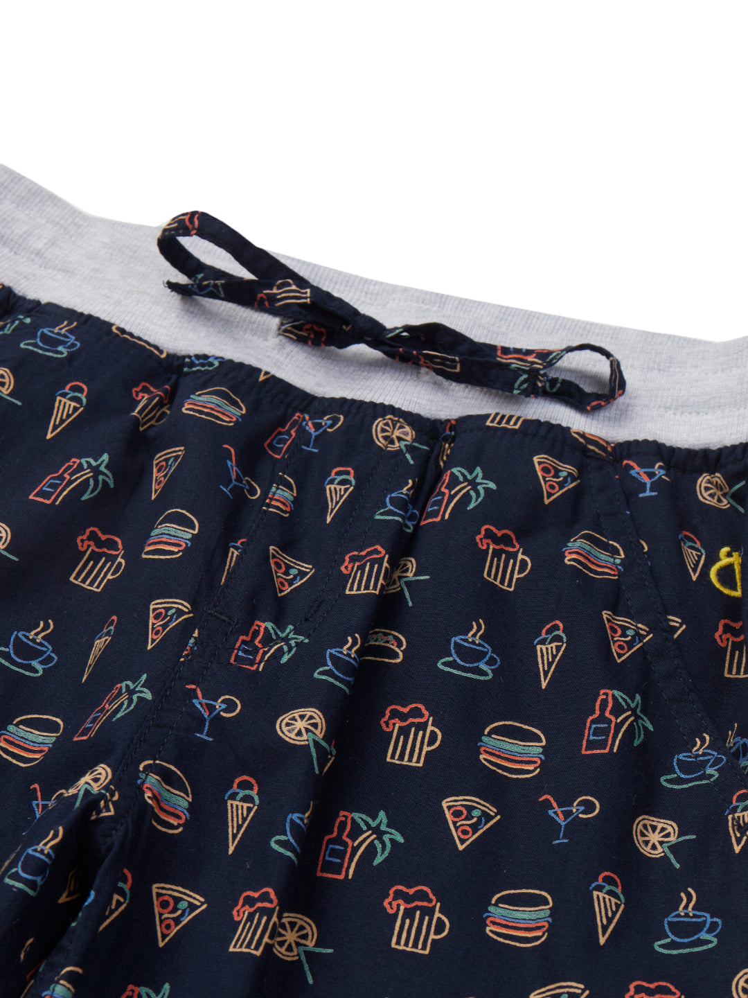 Boys Navy Blue Printed Cotton Bermuda