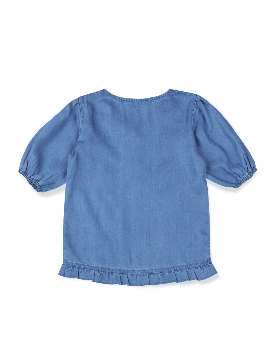 Girls Blue cotton denim Solid Woven Top
