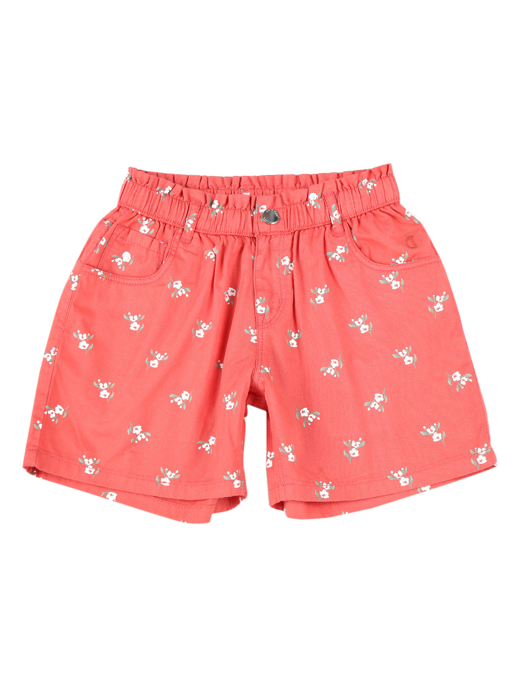 Girls Pink Cotton Printed Shorts