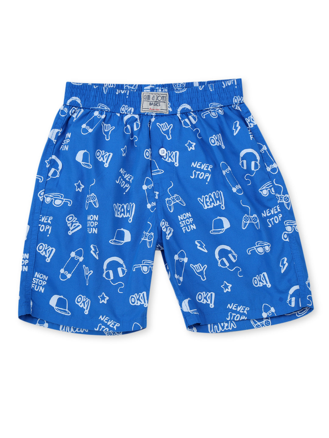 Boys Blue Cotton Printed Boxer Shorts