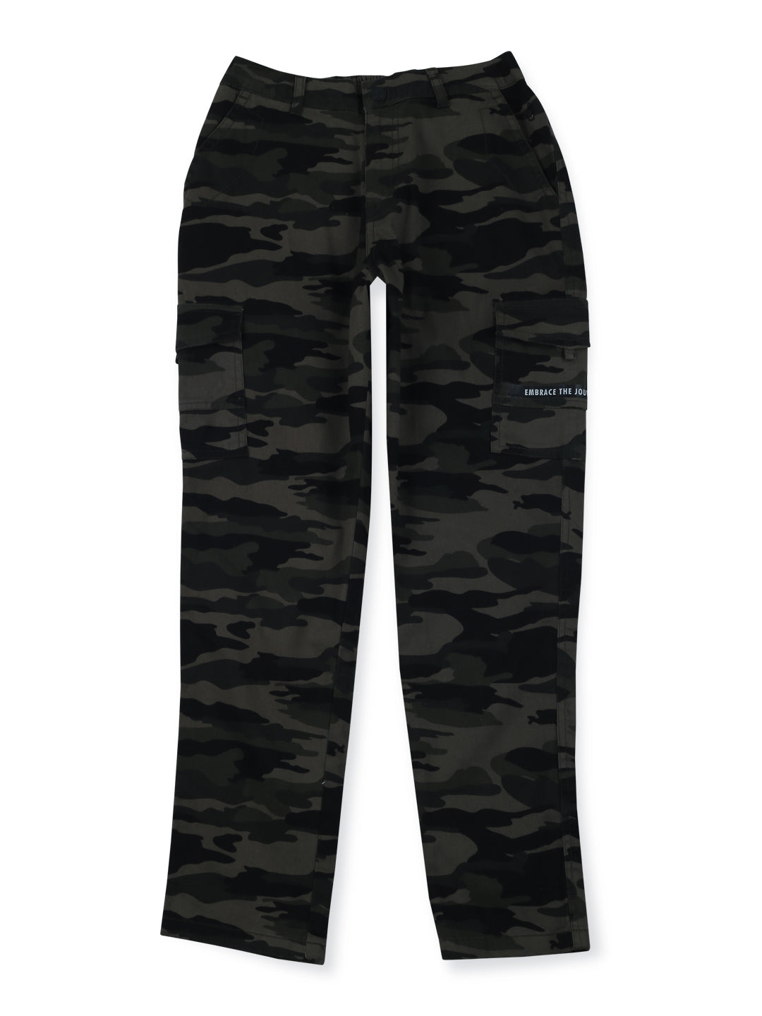 Boys Olive Cotton Printed Trouser