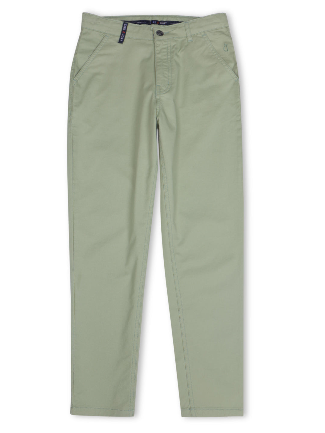 Boys Hedge Green Cotton Solid Trouser