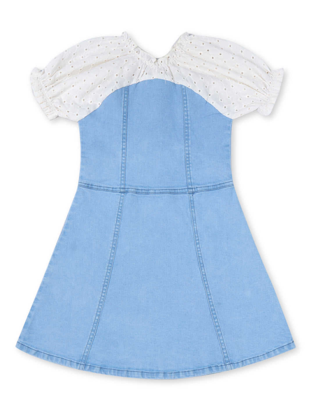 Girls Blue Cotton Denim Solid Dress